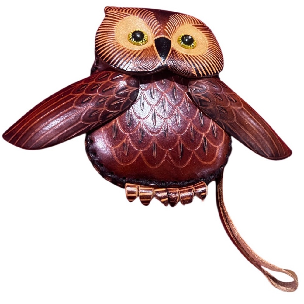 🦉 Florence Italy Leather Owl Coin Purse | Articulating Wings handmade - Picture 3 of 8